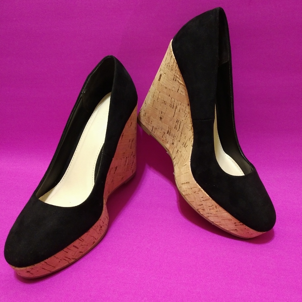 Forever 21 Black Suede Ankle Platform Wedges